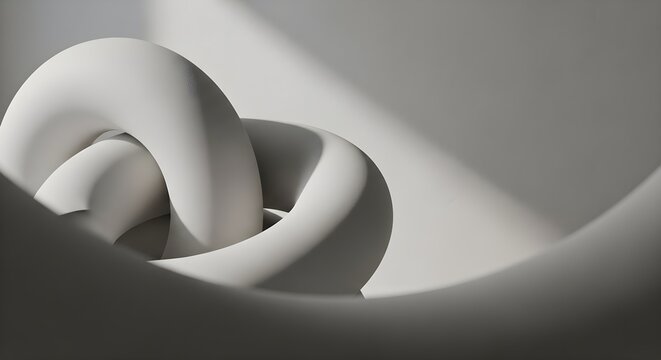 Abstract 3D render of white interlocking organic shapes creates a minimalist and modern design.
