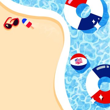 4th of July Pool Party Invitation Template with Swimming Pool and Patriotic Floats