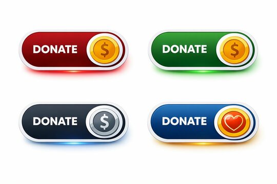 Colorful donate button icons with dollar and heart symbols