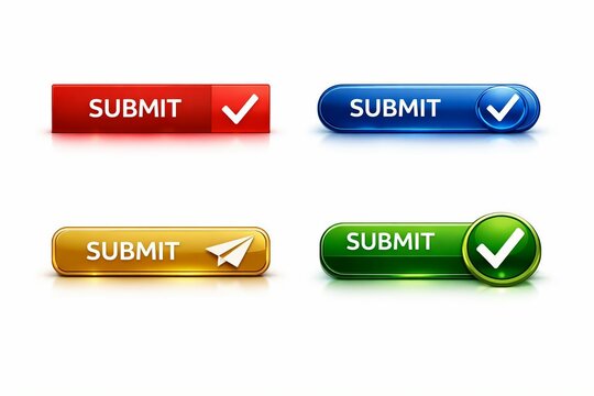 Modern submit button icons with check mark and paper plane symbols in vibrant colors