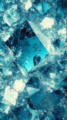 Obraz premium Close-up abstract view of fractured ice crystals with sharp edges and facets reflecting light in cool blue tones