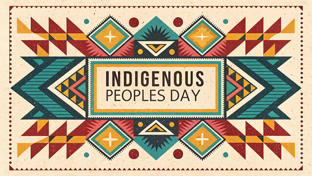 Indigenous Peoples Day greeting card with traditional geometric tribal patterns