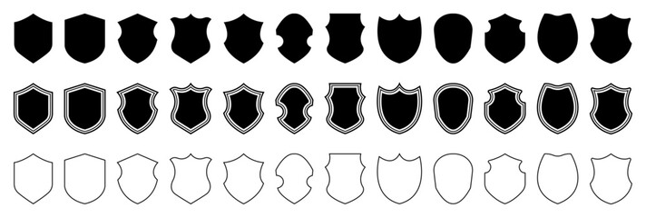 Police badges. Vector shield silhouettes. Security and football shield shapes on transparent background. Classic Shield icon sets. Shield, badges logos and emblems illustration. © Saif Ullah