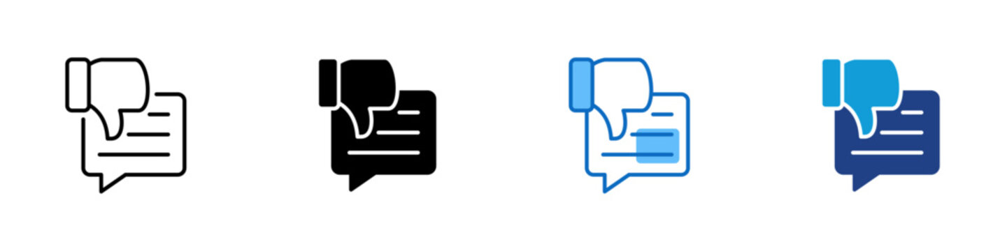 Negative Feedback Multiple Style Icon Design Vector - Thumbs down with speech bubble representing customer complaints, negative reviews, and service improvement