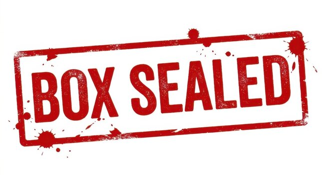 Red ink rubber stamp impression with Box Sealed text on a white background