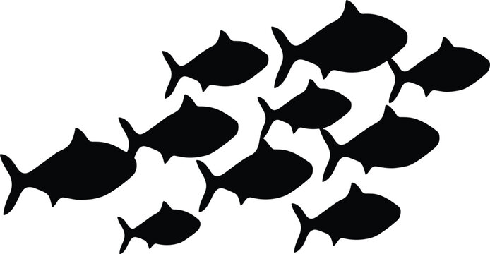 Black silhouette of a school of fish swimming shoal vector illustration EPS PNG file