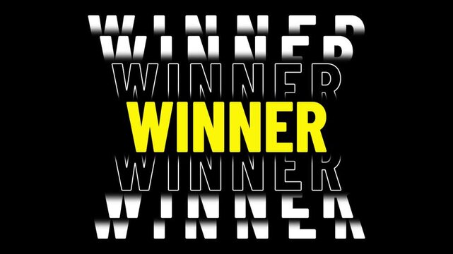 Winner Text Typography Animation with Glitch Effect on Black Background. Champion Victory Announcement, Competition Success, Gaming Achievement, Award Celebration