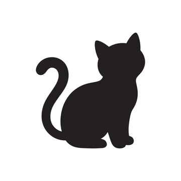 Black cat silhouette, feline icon, pet vector, animal shape isolated on White Background