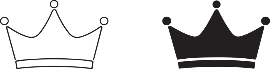 Crown icon set with black silhouette and linear outline vector. © Creative World 2.0