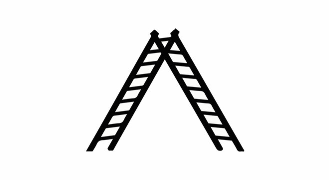 Two ladders leaning together forming an A-frame shape against a white background