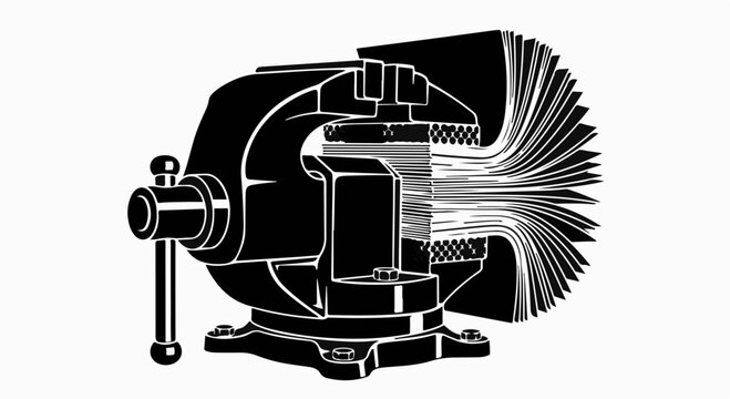 A vise tightly gripping a fanned stack of papers, symbolizing pressure and stress.