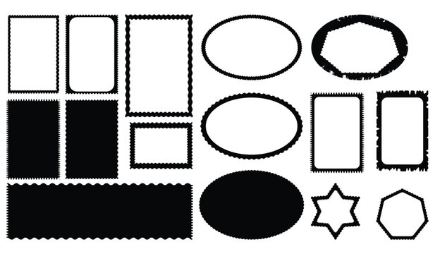Set of with zigzag frames edge black color.  Zigzag edge frame. Decorative banners and labels set for mail, postcard, letter, note. Vector zigzag objects for badge, sticker, photo,
