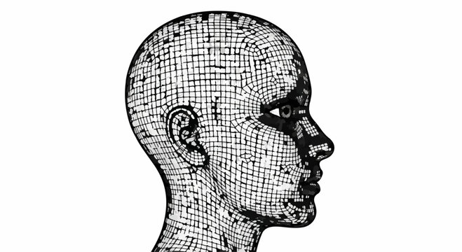 Abstract digital representation of a human head, symbolizing technology and artificial intelligence.