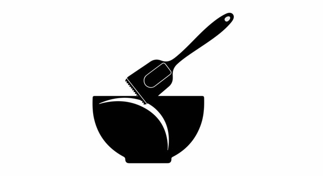Silhouetted spatula stirs ingredients in a mixing bowl, representing cooking and preparation.