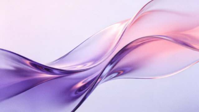 Abstract grainy holographic background with flowing translucent glass fluid waves in pastel purple pink and peach gradient colors for innovative tech promotions.