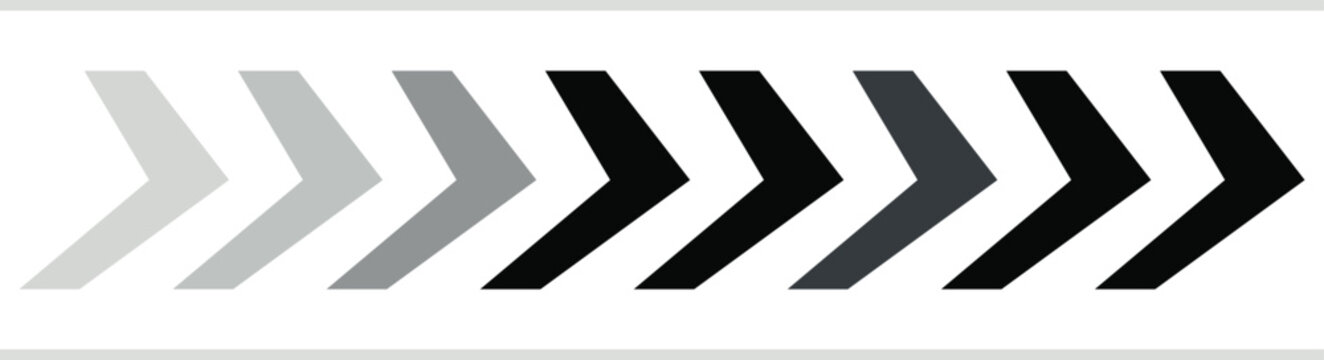 Chevron arrows progress sequence against white background with subtle gradient and shadow