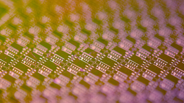 Electronic chip wafer producing microprocessors and semiconductors
