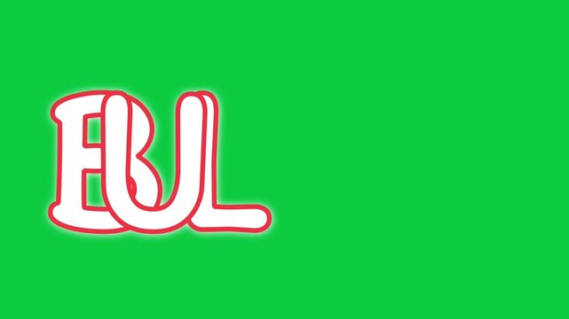Blue word text animation with red border on green screen chroma key