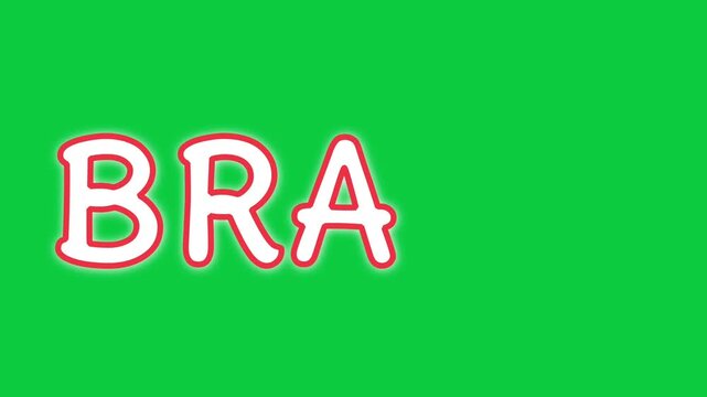 Green screen text animation of the word BRAND with red border