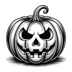 Fototapeta premium Spooky carved pumpkin face with a sinister grin and glowing eyes isolated on transparent background