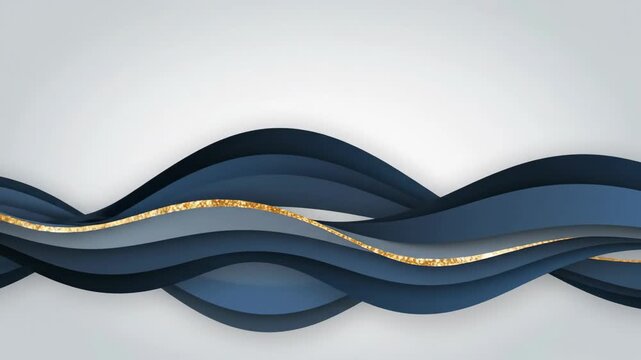 Luxury blue and grey abstract background with paper cut waves and golden glitter details for elegant banner design