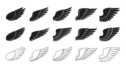 Wing icons, feather symbols, angel wings, wing graphics, 14 wing designs © HUANG