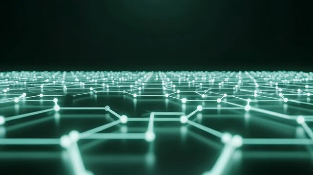Abstract Digital Network Background Featuring Glowing Hexagonal Connection Nodes and Lines in a Cyberspace Environment