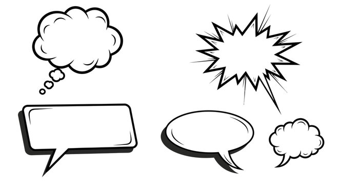 Speech Bubbles, Comic Chat Icons, Blank Dialogue Boxes, Vector Illustration Set