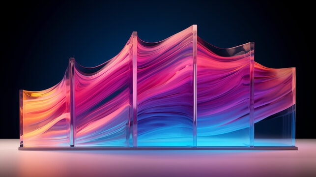 Abstract 3D glass wave sculpture with vibrant flowing gradients