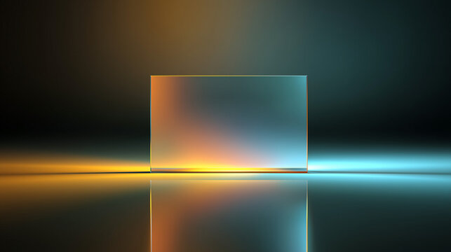 Minimal glass panel illuminated by dual color lighting in 3D