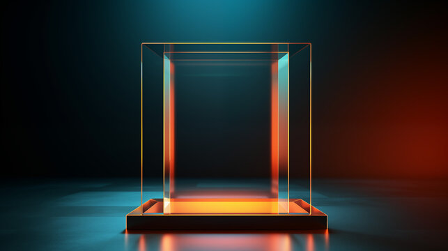 Minimal display pedestal featuring transparent glass frame in 3D