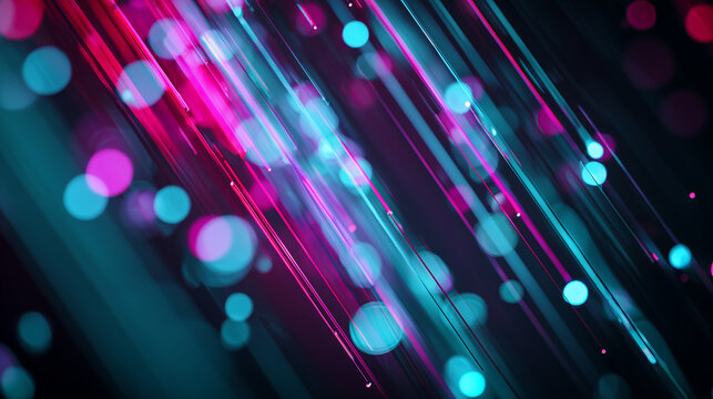 Diagonal neon light trails with glowing cyan and magenta bokeh