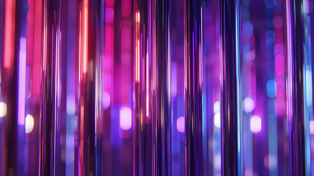 Abstract 3D glowing neon light strands with vibrant bokeh background