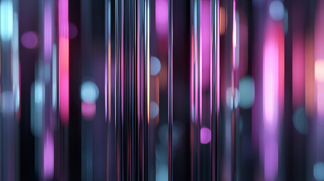 Abstract 3D vertical neon light streaks with colorful glowing bokeh background