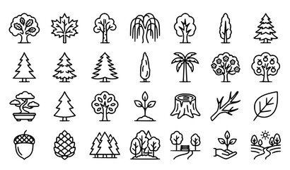 Professional Tree and Forest Outline Icon Collection Editable Stroke Vector for Web Apps and Cards © MDSabbir
