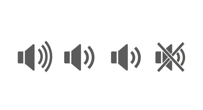 Volume control icons, sound speaker symbols, mute and volume up down, audio settings
