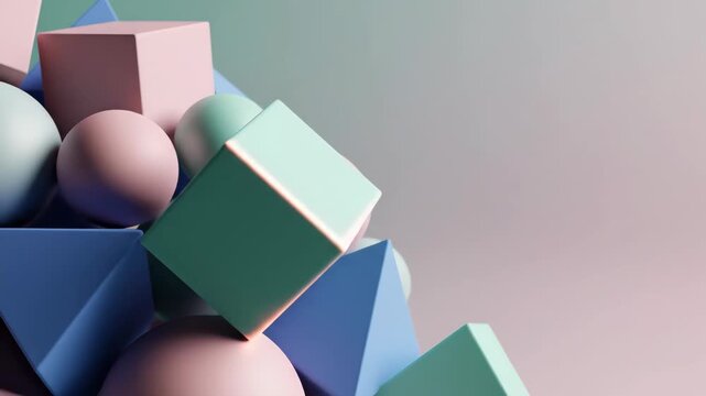 Minimalist 3D abstract background featuring geometric shapes in pastel colors, modern design concept