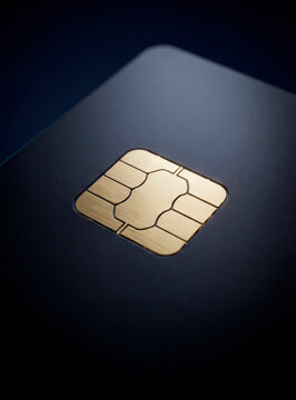Closeup 3D smart payment card with embedded EMV chip
