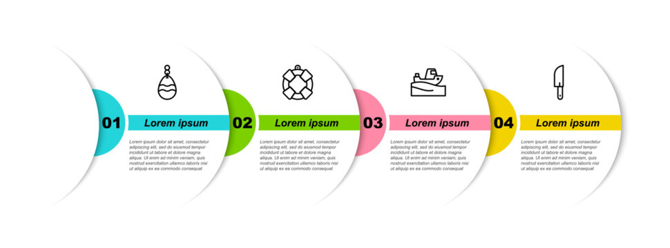 Set line Fishing spoon, Lifebuoy, boat water and Knife. Business infographic template. Vector