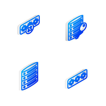 Set Isometric line Server security with key, Password protection, Server, Data, Web Hosting and icon. Vector