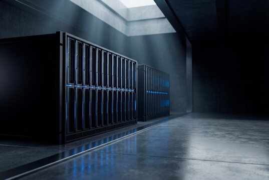 Modern 3D server racks inside enterprise data center