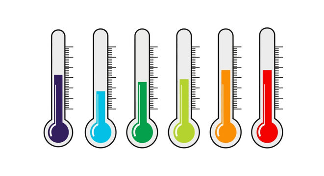 Thermometer icons, colorful temperature gauges, gradient thermometer set, vector graphics