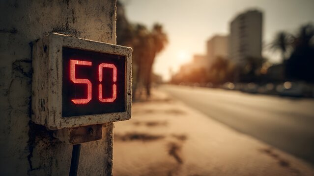 Street Thermometer Showing Extreme Heat Temperature of 50 Degrees Celsius