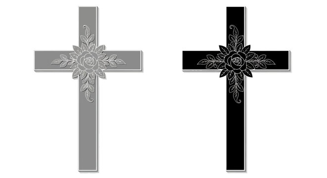 Ornate cross icons, gray and black, decorative crosses, symbol, vector graphics