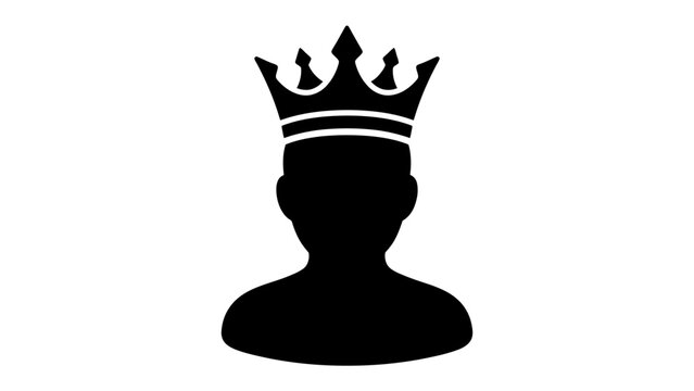 King Silhouette: A stark black silhouette of a person wearing a crown, symbolizing royalty, power, and leadership.