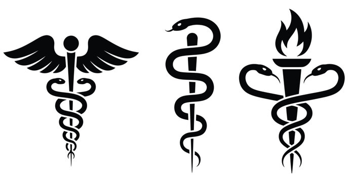 caduceus medical snake vector icon isolated symbol featuring a winged staff with intertwined snakes, representing the medical profession, healthcare, health insurance, pharmacy and pharmaceutical 