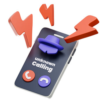 3D Smartphone Icon Showing Unknown Caller and Phishing Alert