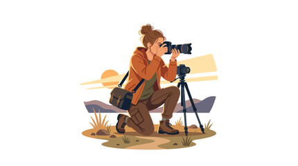 Photographer, illustration of a woman taking pictures, photography vector, outdoor shooting © MSTLUCKY