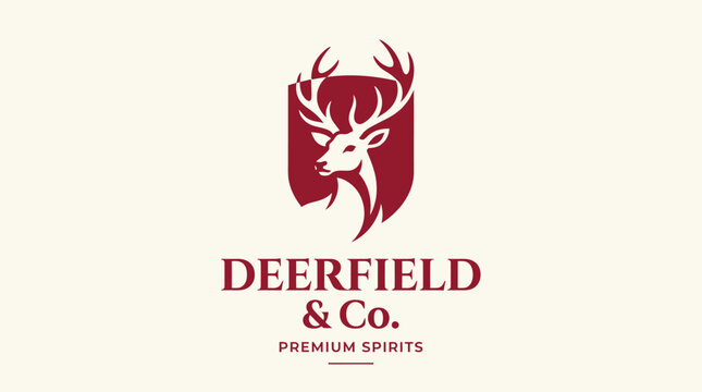 A logo of a deer head with antlers on a shield alongside company name and tagline