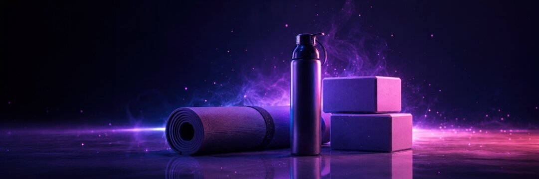 Wide yoga props background with copy space